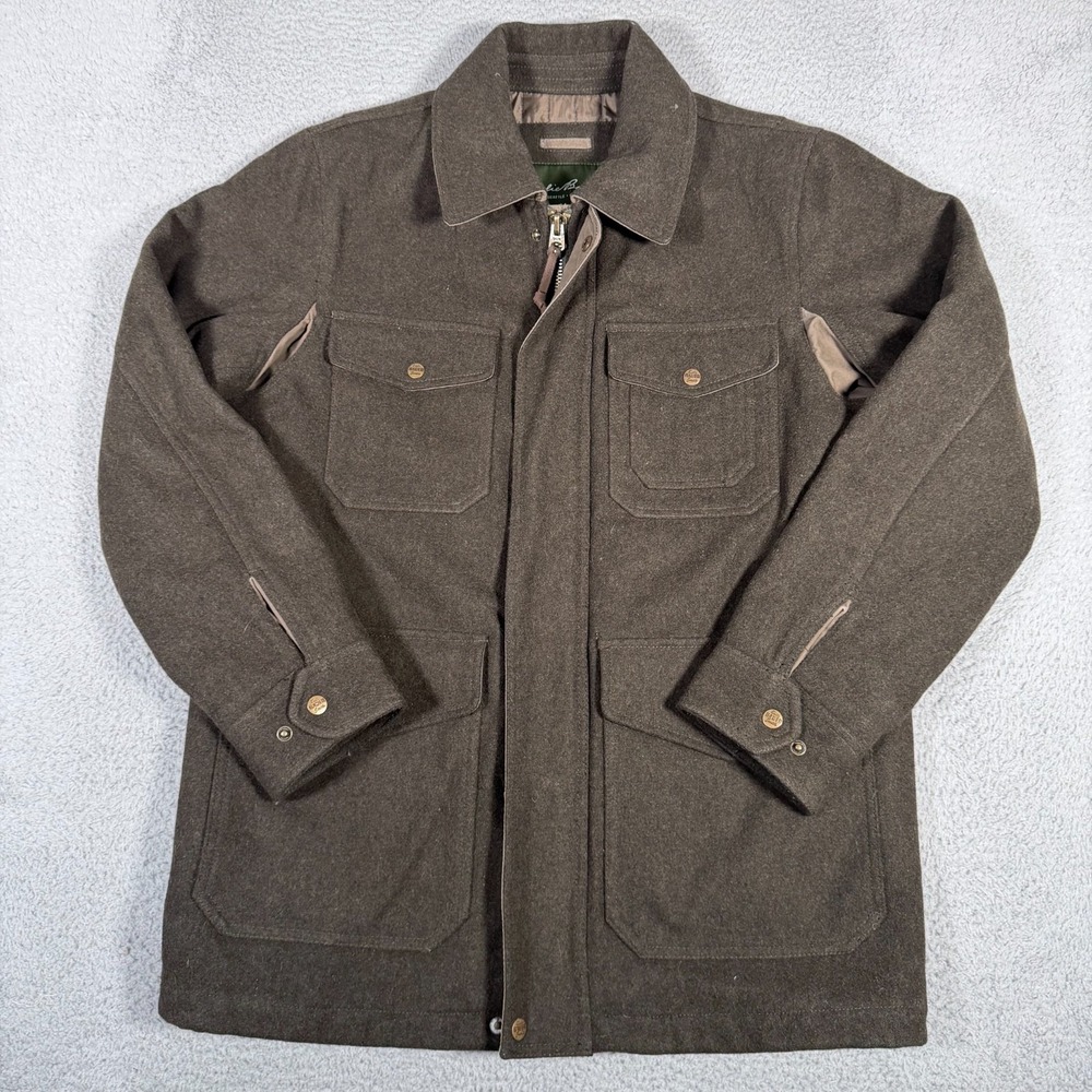 Eddie Bauer Jacket Mens Medium Brown Green Wool Blend Field Utility Barn Lined